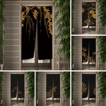 Черна рамка, която да завеса Златен Лист на Лотос Текстура в древен стил Модерна Японска завеса Врата Кухня, Спалня Утепляющая Завеса Преграда