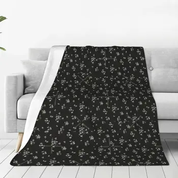 Черно одеяло с флорални принтом, постилка за легло, пухкави Плюшени меки завивки за деца