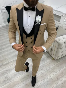 Чисто нов мъжки костюм на Младоженеца за сватбени партита, Бизнес и Официални Смокинги, комплект от 3 теми, яке, жилетка, Панталони D20