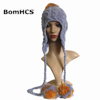 Шапка-ушанка BomHCS с меки големи pom-помераните, 100% Вязаная зимни дебела шапка ръчна изработка