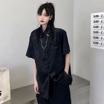 Японската Мода Къс Ръкав Риза с Копчета Верига Блуза за Жени, Дамски Корея Китайски Дрехи Дрехи С Бродерия на Дракона